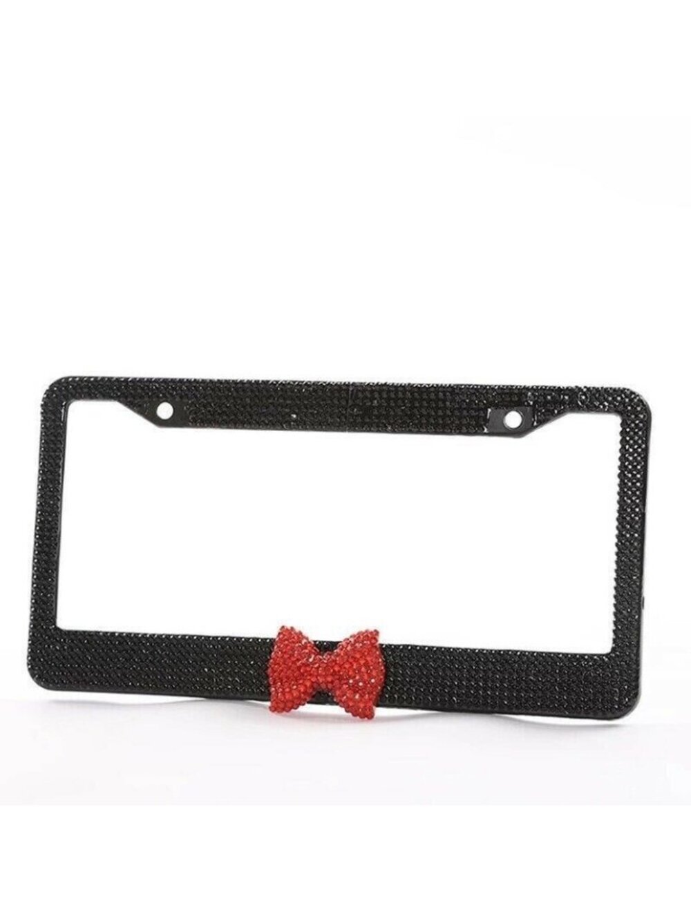 Black Red Diamond Bling Glitter Crystal Rhinestone Metal License Plate Frame NEW